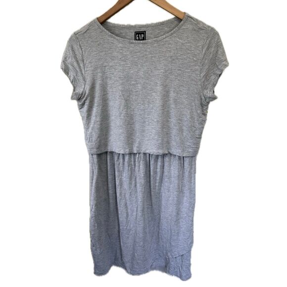 Gap Maternity Women's Heather Gray Short Sleeve Overlay Nursing Dress M - Picture 1 of 6